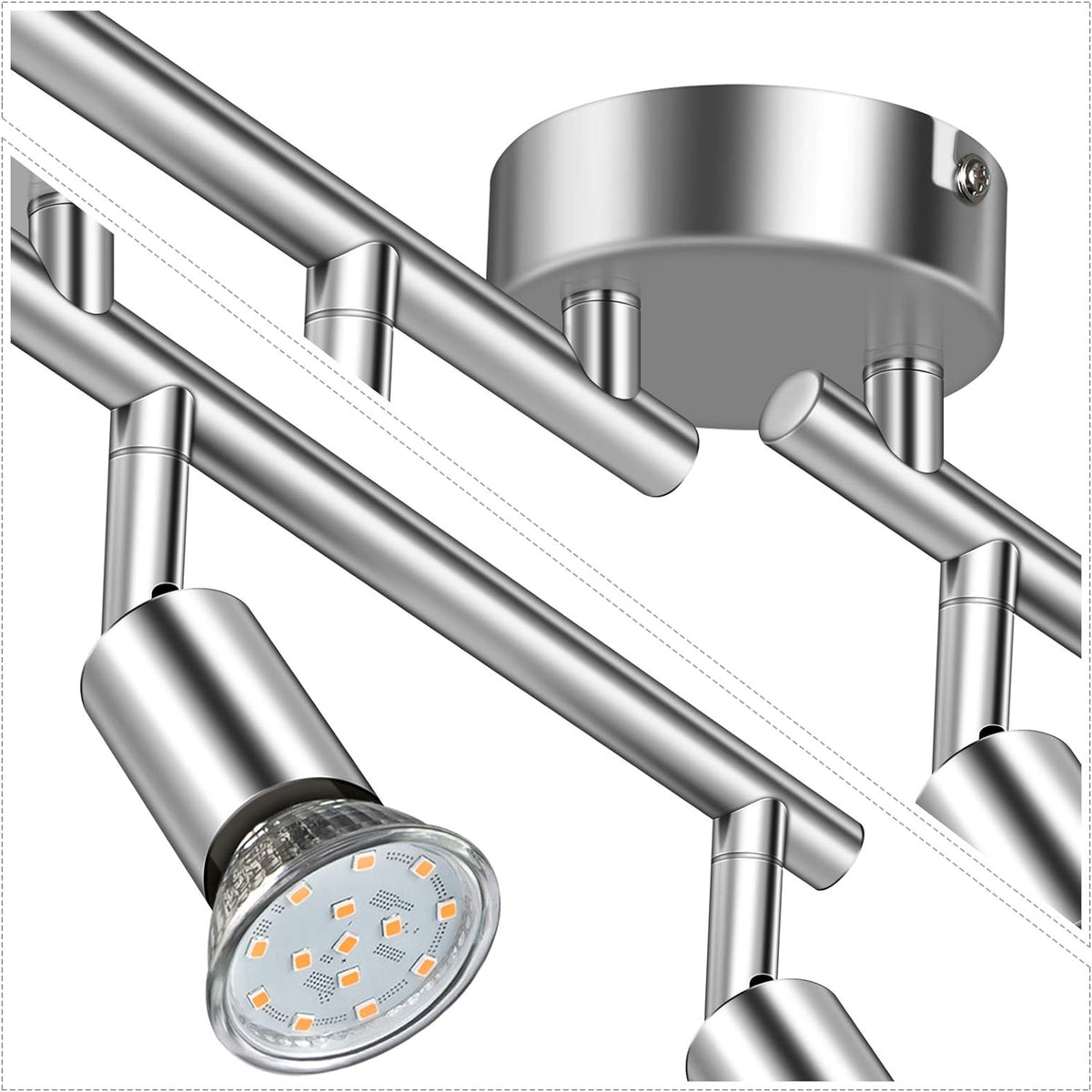Defurhome LED Deckenleuchte Drehbar, 4 Flammig LED Strahler Deckenlampe Spot,Modern Deckenstrahler (Weißes Chrom) für Küche, Wohnzimmer, Schlafzimmer, inkl. 4 x 4 W GU10 LED Lampen (400LM, warmweiß) [Energieklasse E]