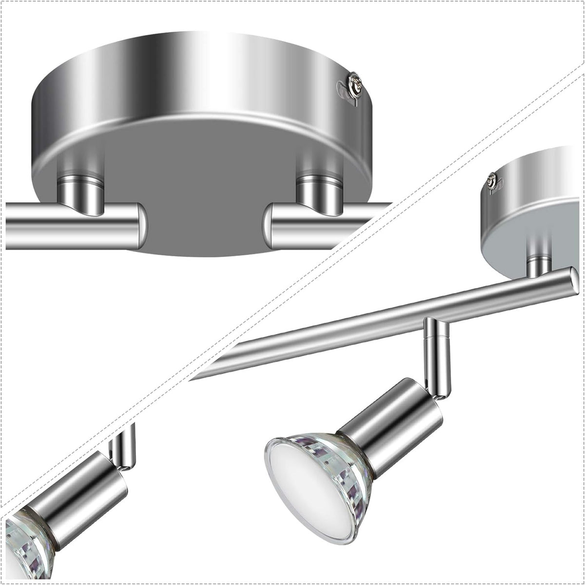 Defurhome LED Ceiling Light Rotatable, 4 Way Adjustable Modern Ceiling Spotlights(White Chrome) for Kitchen, Living Room, Bedroom, Including 4 x 4 W GU10 Led Bulbs(450LM, Cool White) [Energy Class E]