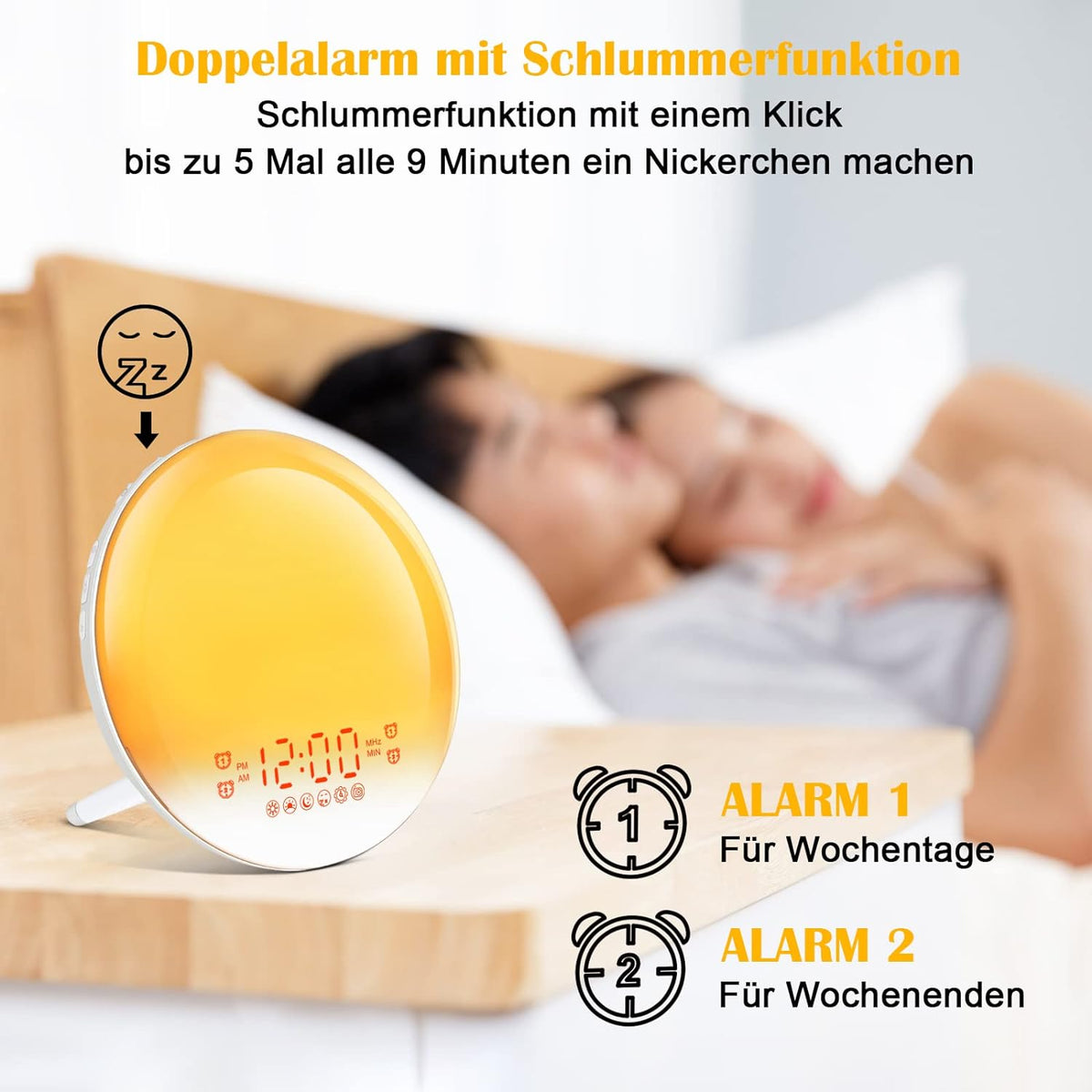 Defurhome Wake Up Licht Lichtwecker - Radiowecker Sonnenaufgang Sonnenuntergang mit Dual Wecker, 7 Farben Licht,7 natürlichen Sounds & FM Radio & Snooze Funktion für Erwachsene & Kinder [Energieklasse G]
