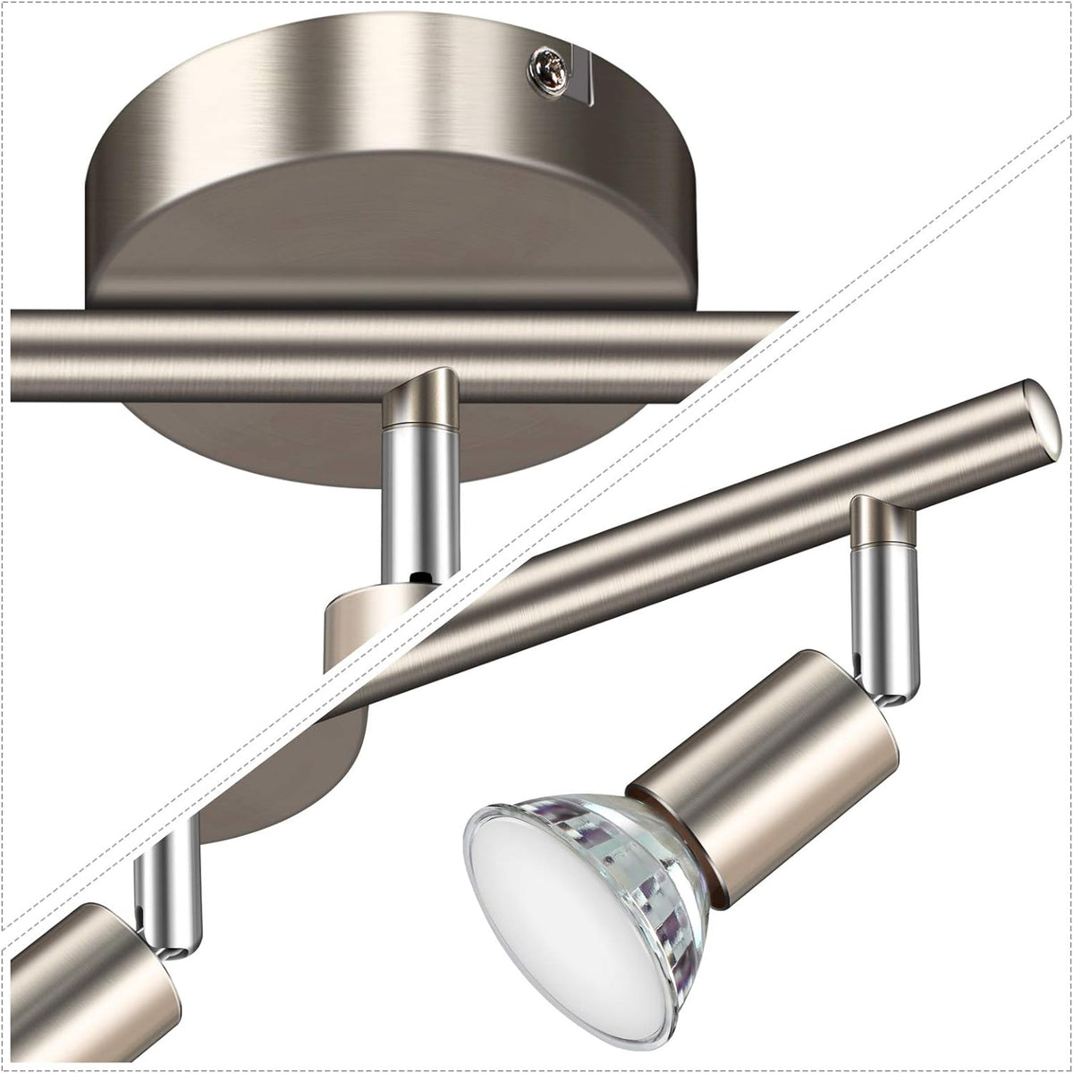 Defurhome LED Ceiling Light Rotatable, 3 Way Adjustable Modern Ceiling Spotlights(Matte Nickel) for Kitchen, Living Room, Bedroom, Including 3 x 4 W GU10 Led Bulbs(450LM, Cool White) [Energy Class E]