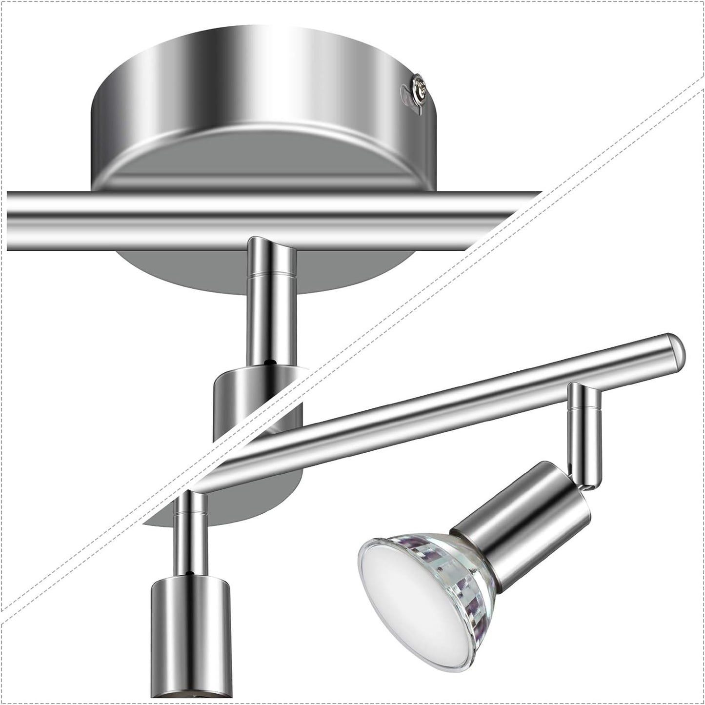 Defurhome LED Ceiling Light Rotatable, 3 Way Adjustable Modern Ceiling Spotlights(White Chrome) for Kitchen, Living Room, Bedroom, Including 3 x 4 W GU10 Led Bulbs(450LM, Cool White) [Energy Class E]