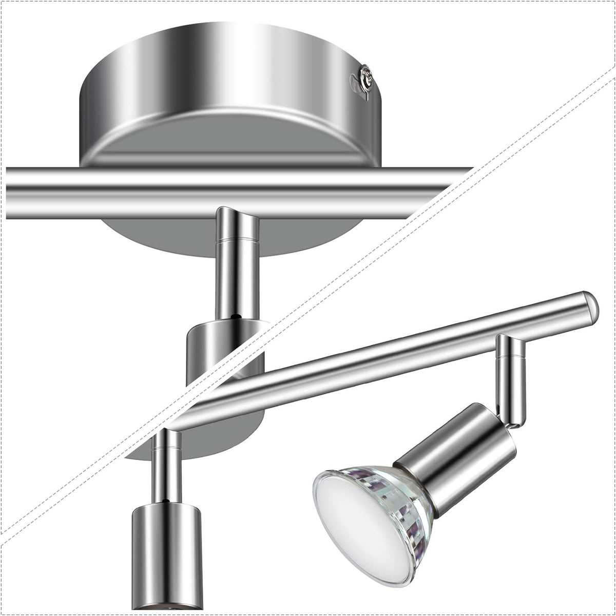Defurhome LED Ceiling Light Rotatable, 3 Way Adjustable Modern Ceiling Spotlights(White Chrome) for Kitchen, Living Room, Bedroom, Including 3 x 4 W GU10 Led Bulbs(450LM, Cool White) [Energy Class E]