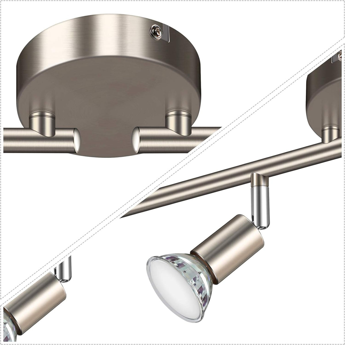 Defurhome LED Ceiling Light Rotatable, 4 Way Adjustable Modern Ceiling Spotlights(Matte Nickel) for Kitchen, Living Room, Bedroom, Including 4 x 4W GU10 Led Bulbs(450LM, Cool White) [Energy Class E]