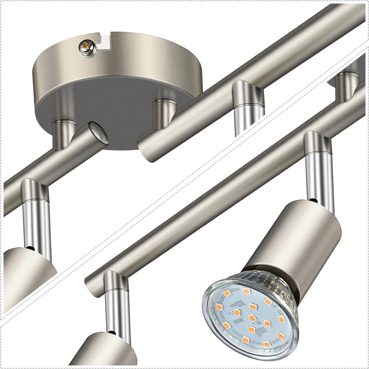 Defurhome LED Ceiling Light Rotatable, 4 Way Adjustable Modern Ceiling Spotlights(Matte Nickel) for Kitchen, Living Room, Bedroom,Including 4 x 4 W GU10 Led Bulbs(400LM, Warm White) [Energy Class E]
