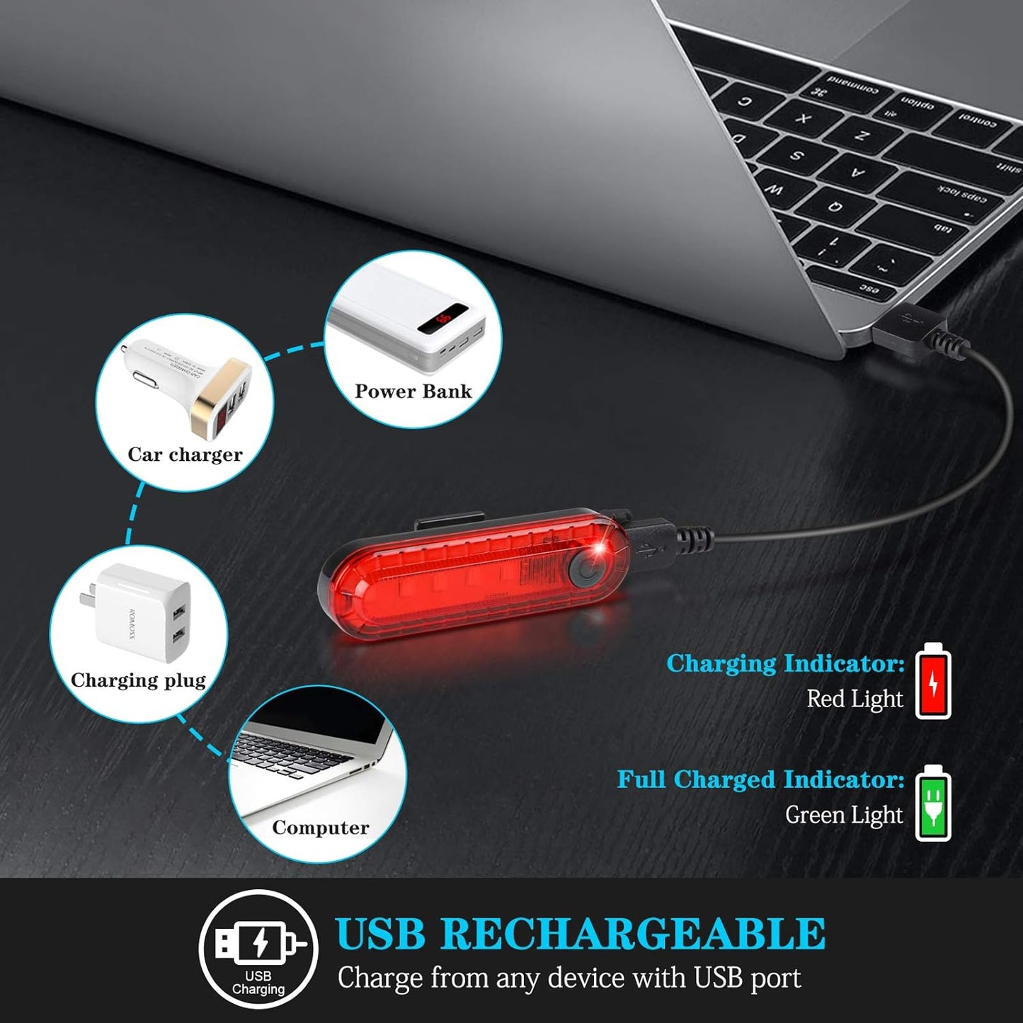 Defurhome LED Rear Bike Tail Light 2 Pack, Ultra Bright USB Rechargeable Bicycle Taillights, Waterproof Bike Back Light for Cycling Helmet Safety Warning Strobe, 4 Light Mode Options