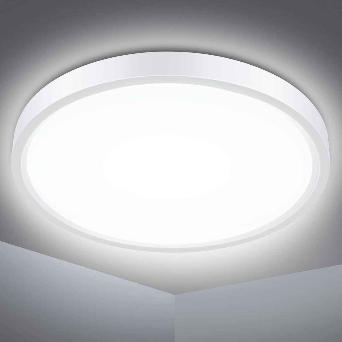 Defurhome Bathroom Ceiling Light, 24W (150W Equivalent), 2200LM, 5000K Daylight White,IP54 Waterproof, Flush Mount,Modern Ceiling Light for Living Room,Kitchen,Porch,Bedroom,Ø30CM(White) [Energy Class F]