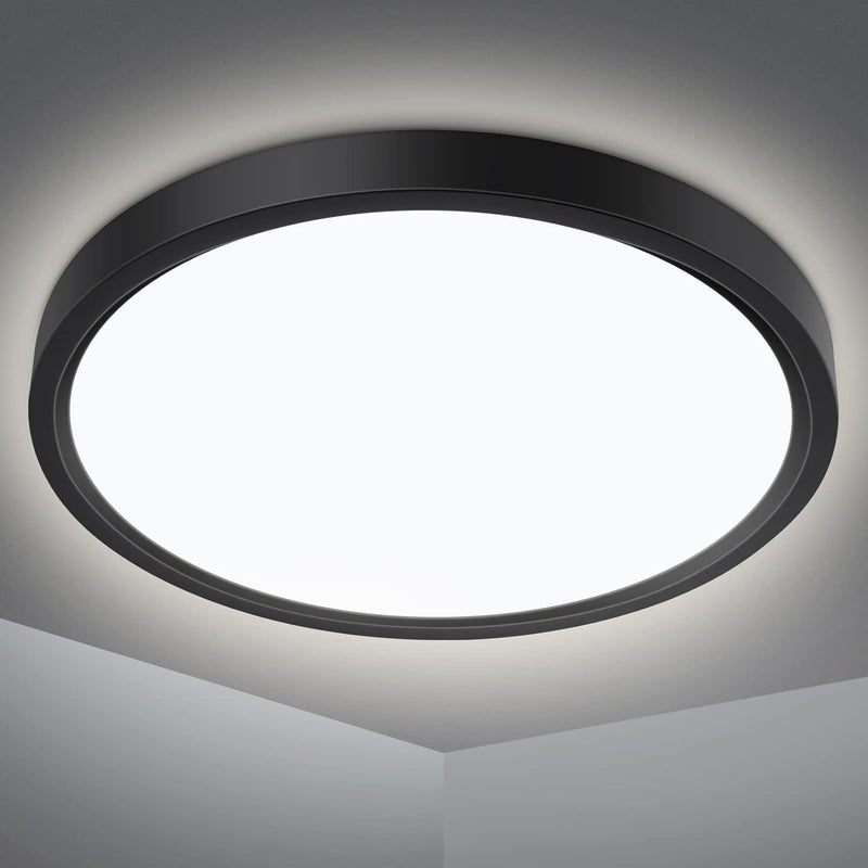 Defurhome LED Ceiling Light,18W 1500LM,100W Equivalent, 4000K Natural White,Waterproof IP54,Dome Modern Flush Ceiling Light for Bathroom,Kitchen,Office,Bulkhead,Bedroom,Utility Room, Ø22CM(Black) [Energy Class F]