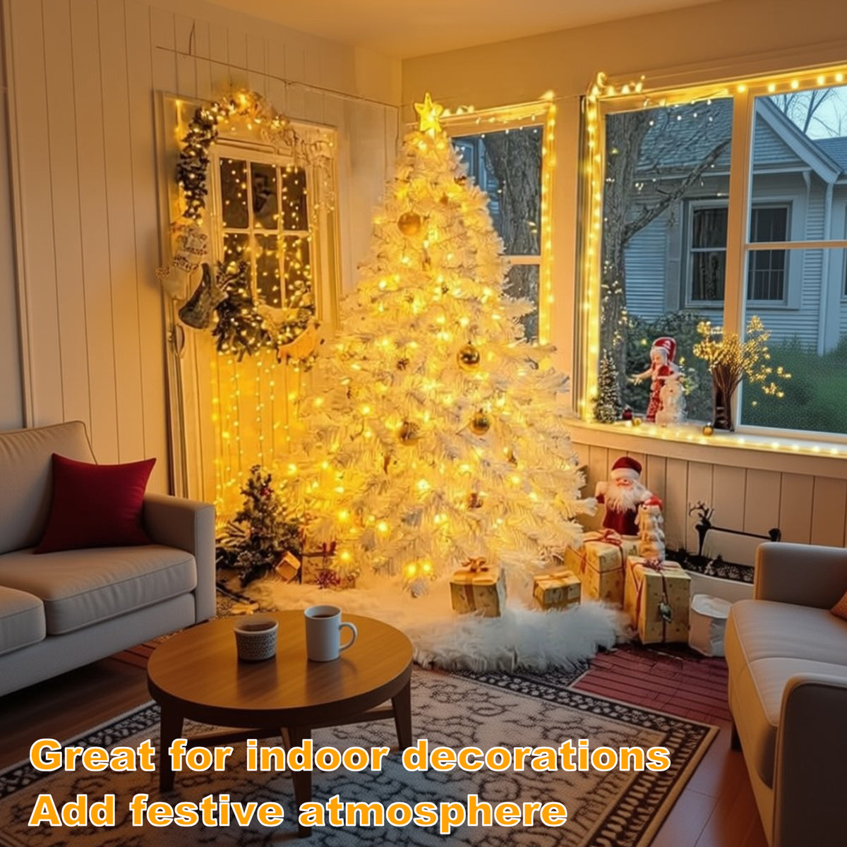 Defurhome Fairy Lights Indoor with Timer,20m 200 LED 8 Mode Christmas Lights, IP54 Waterproof Electric String Lights for Party Christmas Tree Decorations, Warm White