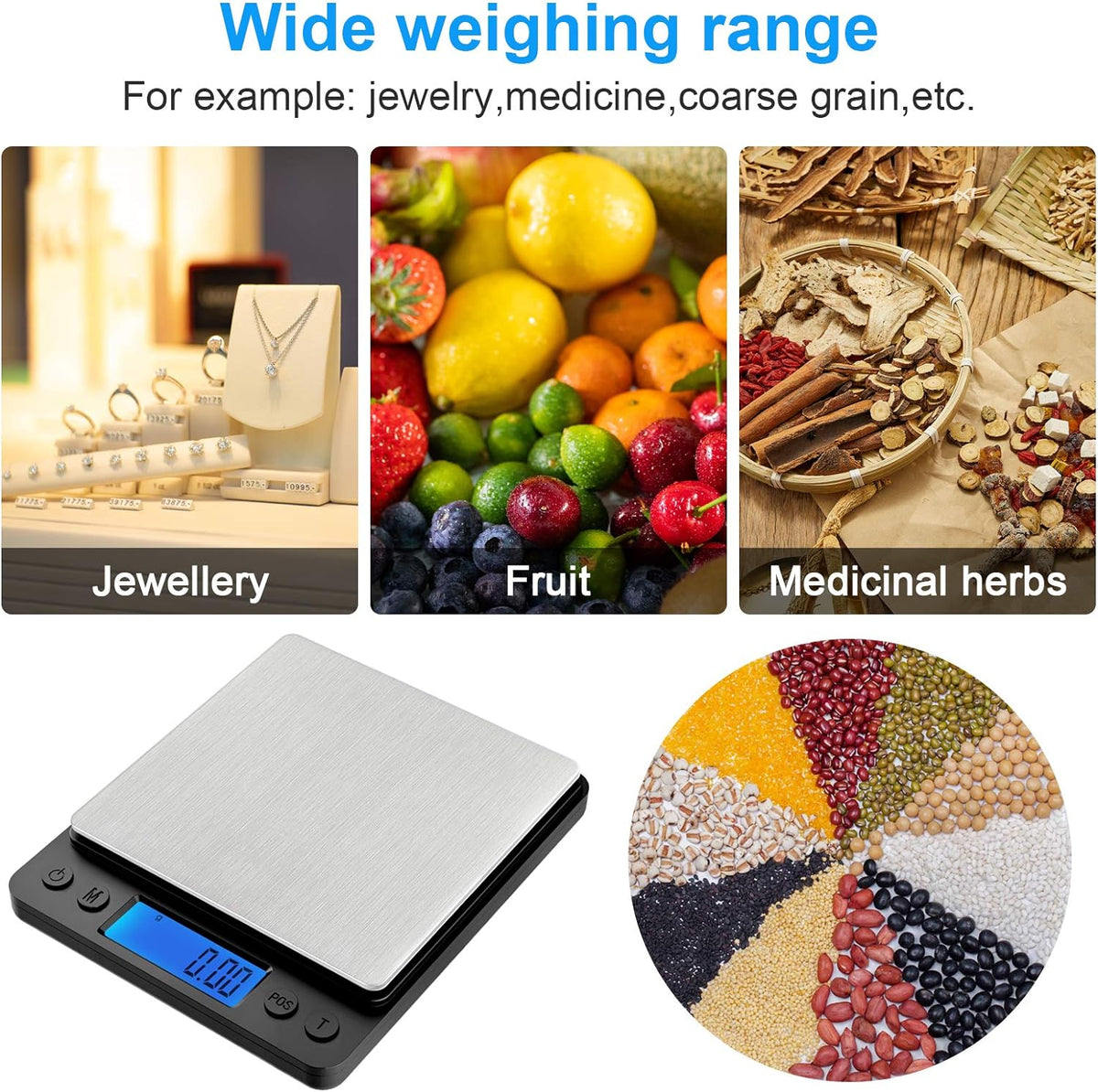 Defurhome Digital Pocket Scales, 500g / 0.01g Stainless Steel Jewelry Scales,Coin Scales,Kitchen Food Scales with Back-Lit LCD Display, PCS and Tare Function, (Batteries Included)