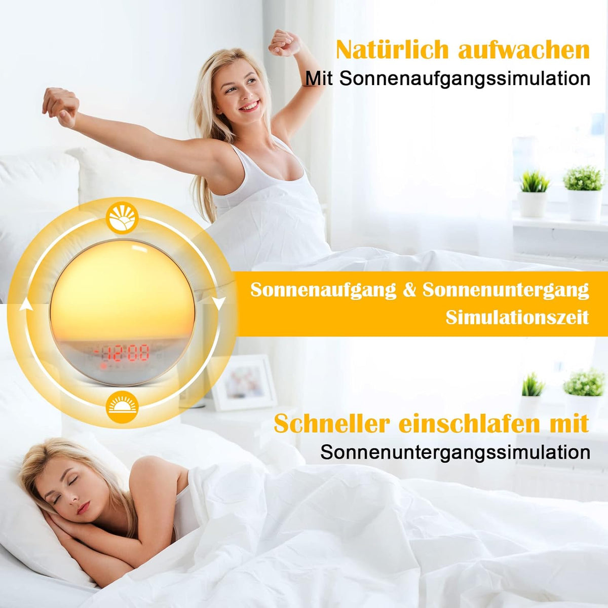 Defurhome Wake Up Licht Lichtwecker - Radiowecker Sonnenaufgang Sonnenuntergang mit Dual Wecker, 7 Farben Licht,7 natürlichen Sounds & FM Radio & Snooze Funktion für Erwachsene & Kinder [Energieklasse G]