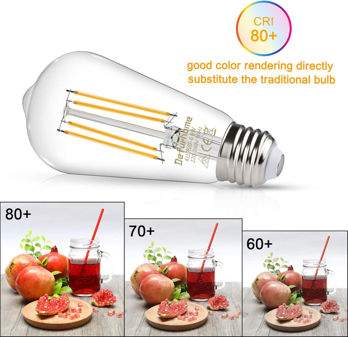 Defurhome ST58 E27 6W LED Edison Light Bulbs 60W Equivalent, Daylight White 5000K, Not Dimmable, Clear Glass, E27 Base Lamp for Home, Restaurant, Reading Room, Pack of 5 [Energy Class A+]