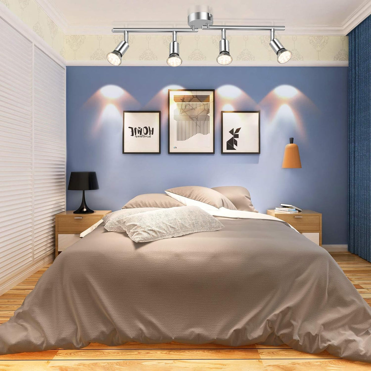 Defurhome LED Ceiling Light Rotatable, 4 Way Adjustable Modern Ceiling Spotlights(White Chrome) for Kitchen, Living Room, Bedroom,Including 4 x 4W GU10 Led Bulbs(400LM, Warm White) [Energy Class E]