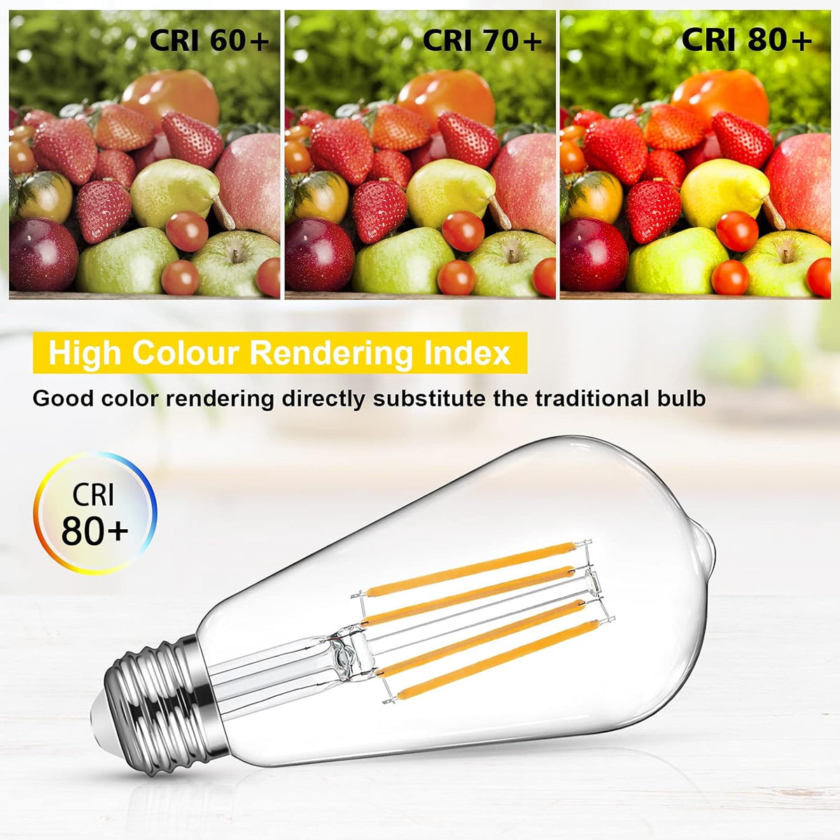 Defurhome Vintage ST58 E27 LED Edison Light Bulbs, 6W(Equivalent to 60W),800LM, Warm White 2700K, Not Dimmable, Filament Clear LED Bulb, Pack of 5 [Energy Class A+]