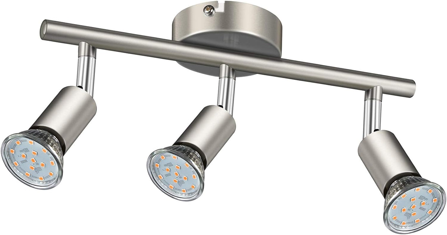 Defurhome LED Deckenleuchte Drehbar, 3 Flammig LED Strahler Deckenlampe Spot,Modern Deckenstrahler (Mattes Nickel), inkl. 3 x 4W GU10 LED Lampen (400LM, warmweiß) [Energieklasse E]