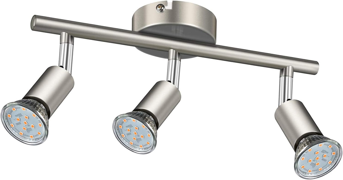 Defurhome LED Deckenleuchte Drehbar, 3 Flammig LED Strahler Deckenlampe Spot,Modern Deckenstrahler (Mattes Nickel), inkl. 3 x 4W GU10 LED Lampen (400LM, warmweiß) [Energieklasse E]