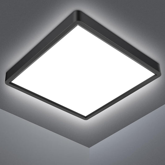 Defurhome LED Ceiling Light,24W 2200LM,150W Equivalent,5000K Daylight White,Waterproof IP54,Flush Square Modern Ceiling Light for Bathroom,Bedroom,Kitchen,Porch,Living Room,30cm(Black) [Energy Class F]