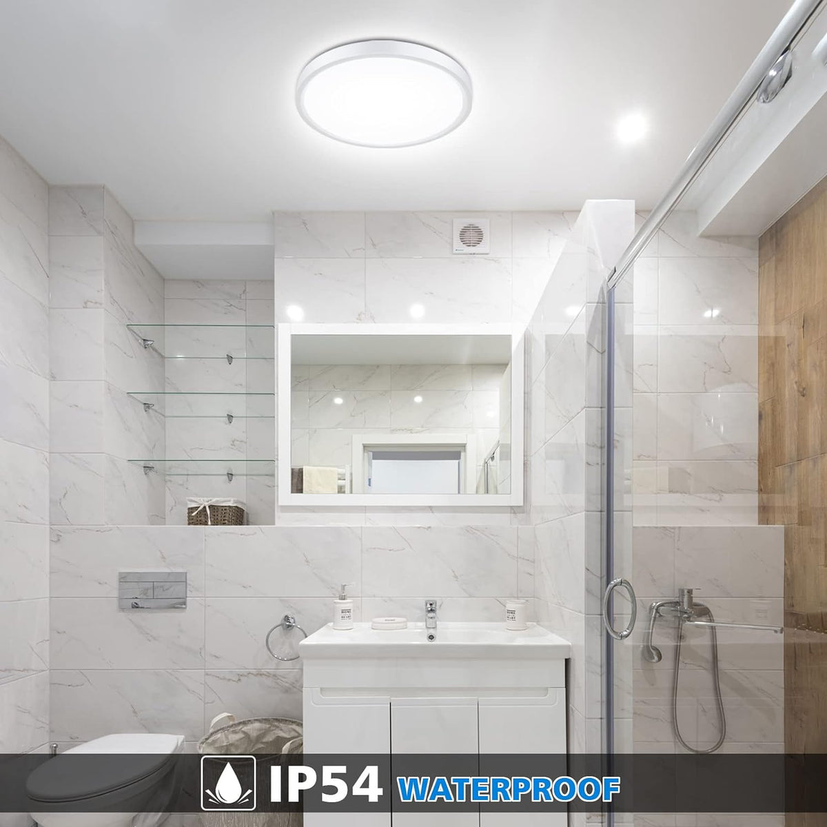 Defurhome Bathroom Ceiling Light, 24W (150W Equivalent), 2200LM, 5000K Daylight White,IP54 Waterproof, Flush Mount,Modern Ceiling Light for Living Room,Kitchen,Porch,Bedroom,Ø30CM(White) [Energy Class F]