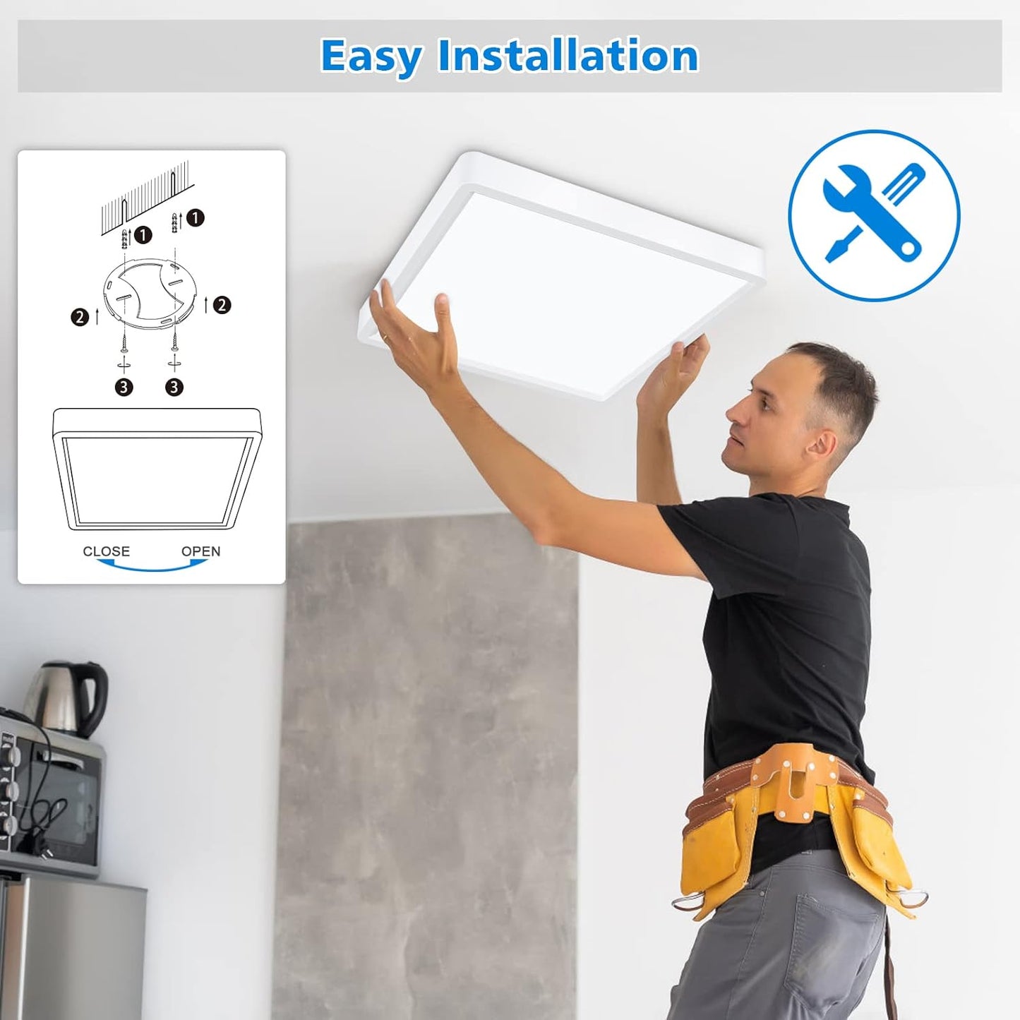 Defurhome LED Ceiling Light, 18W 1500LM,100W Equivalent,5000K Daylight White,Waterproof IP54, Flush Mount, Square,Ideal for Bathroom,Kitchen,Office,Toilet,Porch, Bedroom,Utility Room,22cm(White) [Energy Class F]