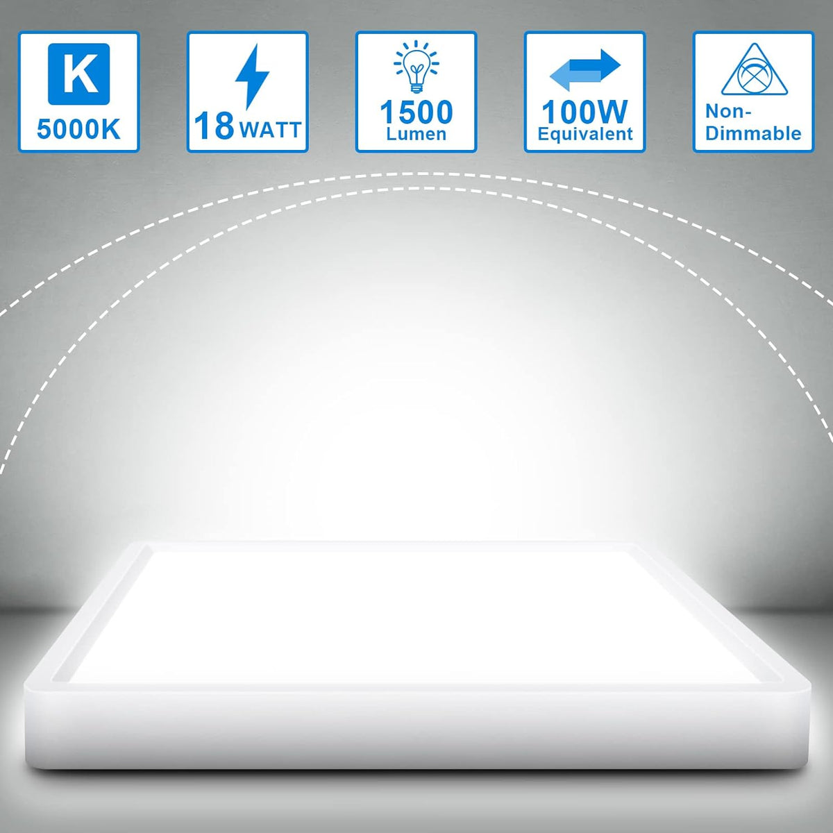 Defurhome LED Ceiling Light, 18W 1500LM,100W Equivalent,5000K Daylight White,Waterproof IP54, Flush Mount, Square,Ideal for Bathroom,Kitchen,Office,Toilet,Porch, Bedroom,Utility Room,22cm(White) [Energy Class F]