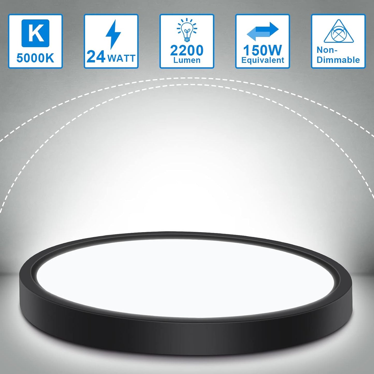 Defurhome Bathroom Ceiling Light,24W 2200LM,150W Equivalent, 5000K Daylight White,Waterproof IP54,Dome Modern Flush Ceiling Light for,Kitchen,Porch,Bulkhead,Bedroom,Utility Room, Ø30CM(Black) [Energy Class F]