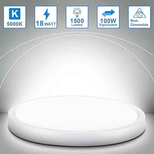 Defurhome Bathroom Ceiling Light,18W 1500LM,100W Equivalent,5000K Daylight White, Waterproof IP54,Dome,Modern,Flush Ceiling Light for Kitchen,Toilet,Porch,Bedroom,Utility Room,Ø22CM(White) [Energy Class F]