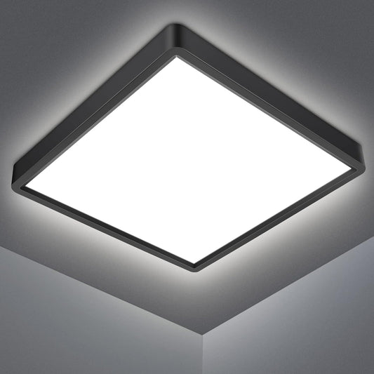 Defurhome LED Ceiling Light,18W 1500LM,100W Equivalent,Waterproof IP54,4000K Natural White, Modern Square Flush Mounted Lighting Fixture for Bathroom,Kitchen,Office,Hallway,Bedroom,22cm(Black) [Energy Class F]