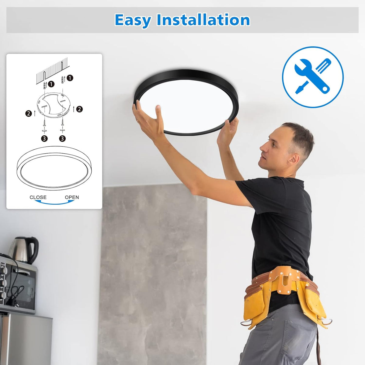 Defurhome Bathroom Ceiling Light,18W 1500LM,100W Equivalent,5000K Daylight White,Waterproof IP54,Dome,Modern, Flush Ceiling Light for Kitchen,Bulkhead,Toilet,Porch,Bedroom,Utility Room,Ø22CM(Black) [Energy Class F]