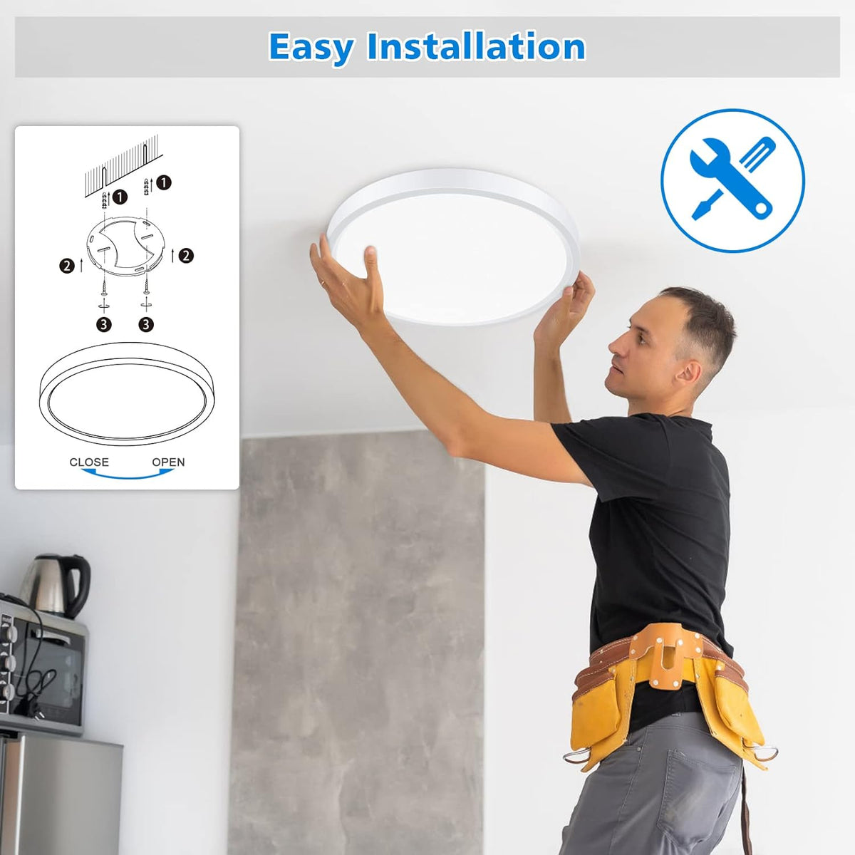 Defurhome Bathroom Ceiling Light, 24W (150W Equivalent), 2200LM, 5000K Daylight White,IP54 Waterproof, Flush Mount,Modern Ceiling Light for Living Room,Kitchen,Porch,Bedroom,Ø30CM(White) [Energy Class F]