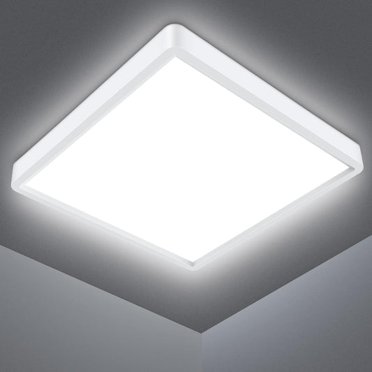Defurhome LED Ceiling Light, 18W 1500LM,100W Equivalent,5000K Daylight White,Waterproof IP54, Flush Mount, Square,Ideal for Bathroom,Kitchen,Office,Toilet,Porch, Bedroom,Utility Room,22cm(White) [Energy Class F]