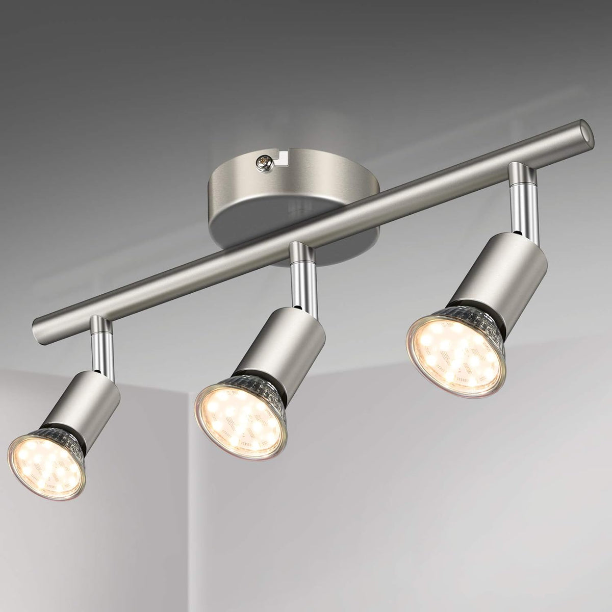 Defurhome LED Deckenleuchte Drehbar, 3 Flammig LED Strahler Deckenlampe Spot,Modern Deckenstrahler (Mattes Nickel), inkl. 3 x 4W GU10 LED Lampen (400LM, warmweiß) [Energieklasse E]