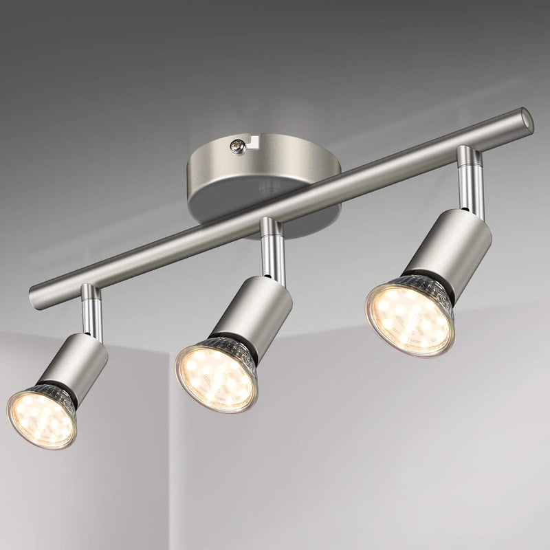 Defurhome LED Deckenleuchte Drehbar, 3 Flammig LED Strahler Deckenlampe Spot,Modern Deckenstrahler (Mattes Nickel), inkl. 3 x 4W GU10 LED Lampen (400LM, warmweiß) [Energieklasse E]