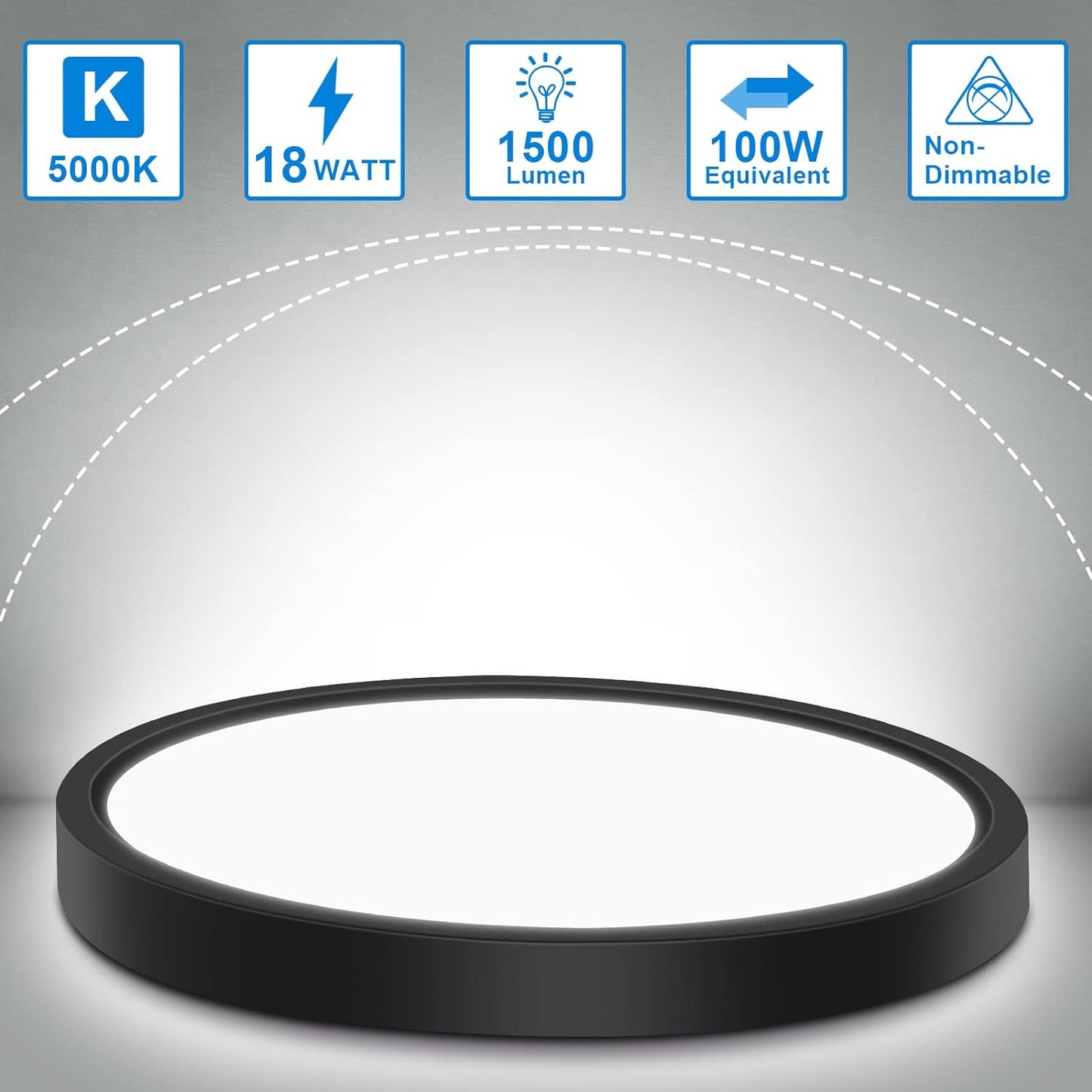 Defurhome Bathroom Ceiling Light,18W 1500LM,100W Equivalent,5000K Daylight White,Waterproof IP54,Dome,Modern, Flush Ceiling Light for Kitchen,Bulkhead,Toilet,Porch,Bedroom,Utility Room,Ø22CM(Black) [Energy Class F]