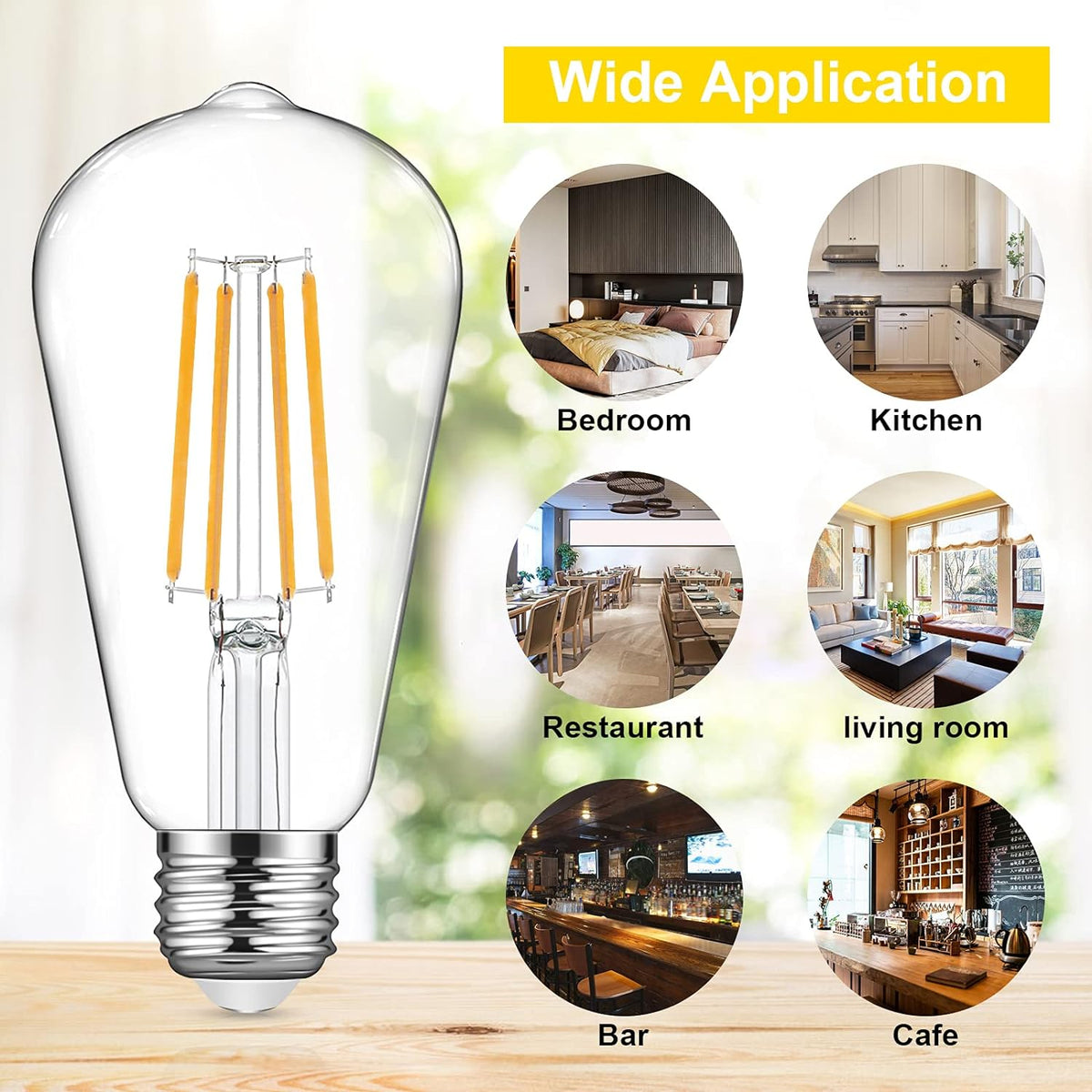 Defurhome Vintage ST58 E27 LED Edison Light Bulbs, 6W(Equivalent to 60W),800LM, Warm White 2700K, Not Dimmable, Filament Clear LED Bulb, Pack of 5 [Energy Class A+]