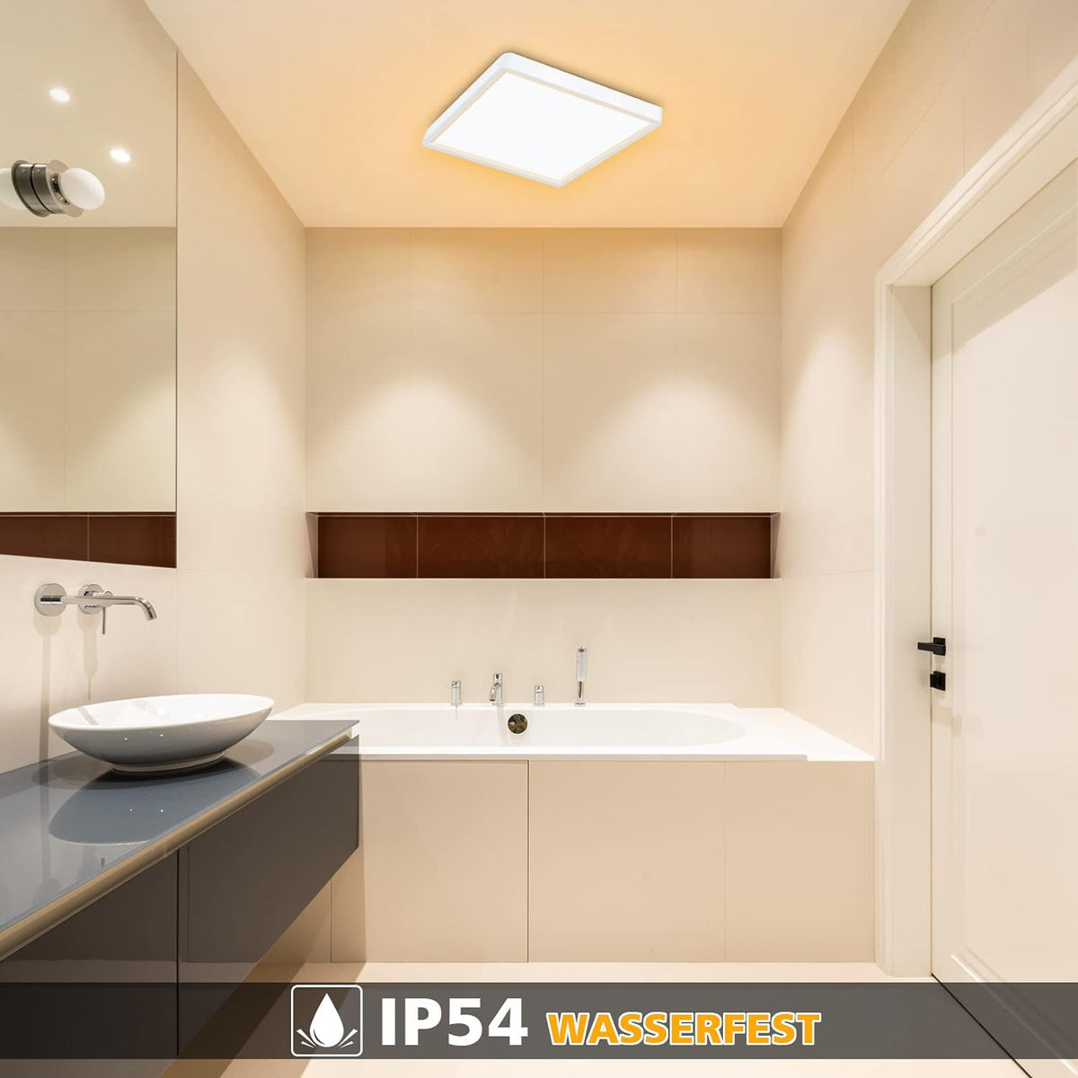 Defurhome LED Quadrat Deckenleuchte Flach,18W(Ersetzt 100W Glühbirne),1500LM,IP54 Wasserfest Badlampe,3cm Ultra Dünn,3000K Warmweiß,Ideal für Wohnzimmer,Küche,Flur,Balkon,22cm(Weiß) [Energieklasse F]
