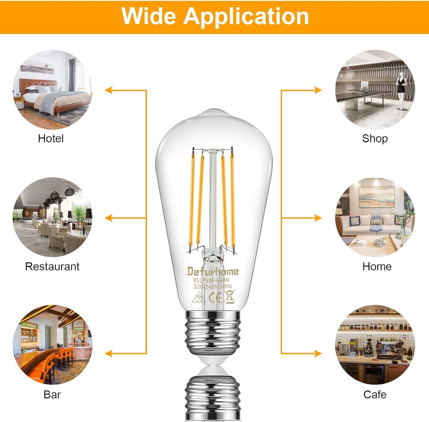 Defurhome ST58 E27 6W LED Edison Light Bulbs 60W Equivalent, Daylight White 5000K, Not Dimmable, Clear Glass, E27 Base Lamp for Home, Restaurant, Reading Room, Pack of 5 [Energy Class A+]