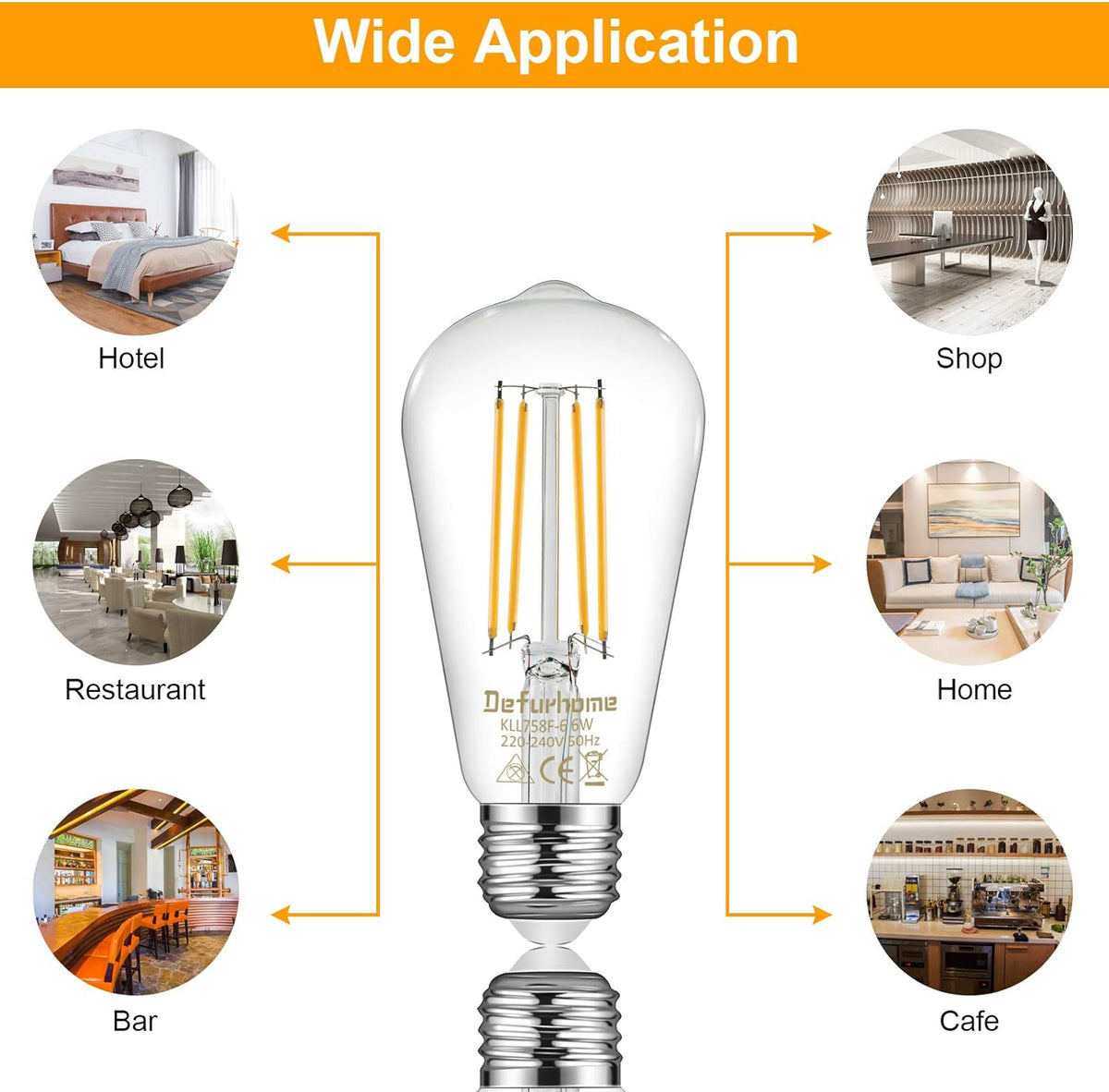 Defurhome ST58 E27 6W LED Edison Light Bulbs 60W Equivalent, Daylight White 5000K, Not Dimmable, Clear Glass, E27 Base Lamp for Home, Restaurant, Reading Room, Pack of 5 [Energy Class A+]
