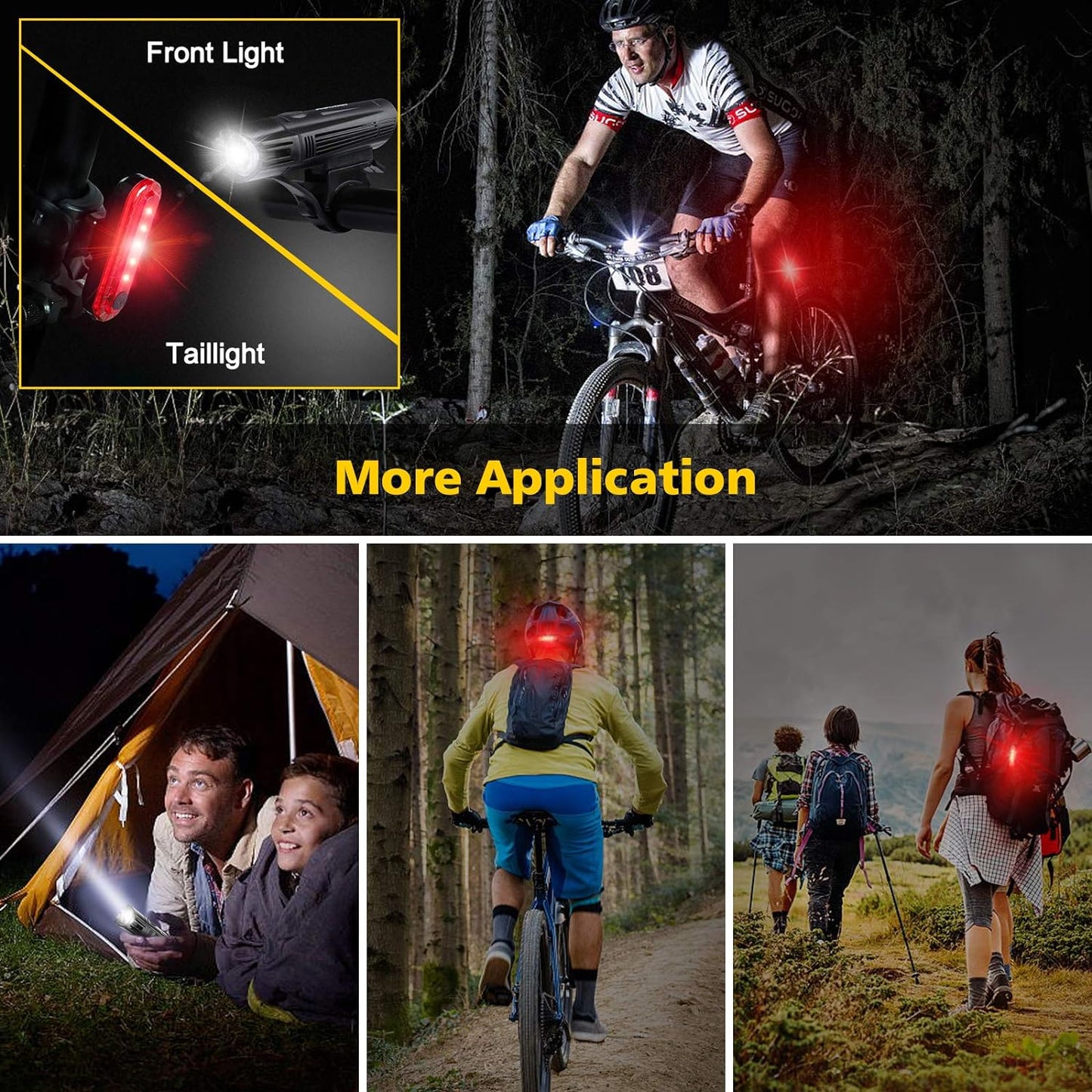 Defurhome Super Bright Bike Light Set, Powerful LED USB Rechargeable Front Headlight and Back Taillight, 2000mah Lithium Battery, Waterproof, 4 Lighting Modes Mountain Road Bicycle Lights