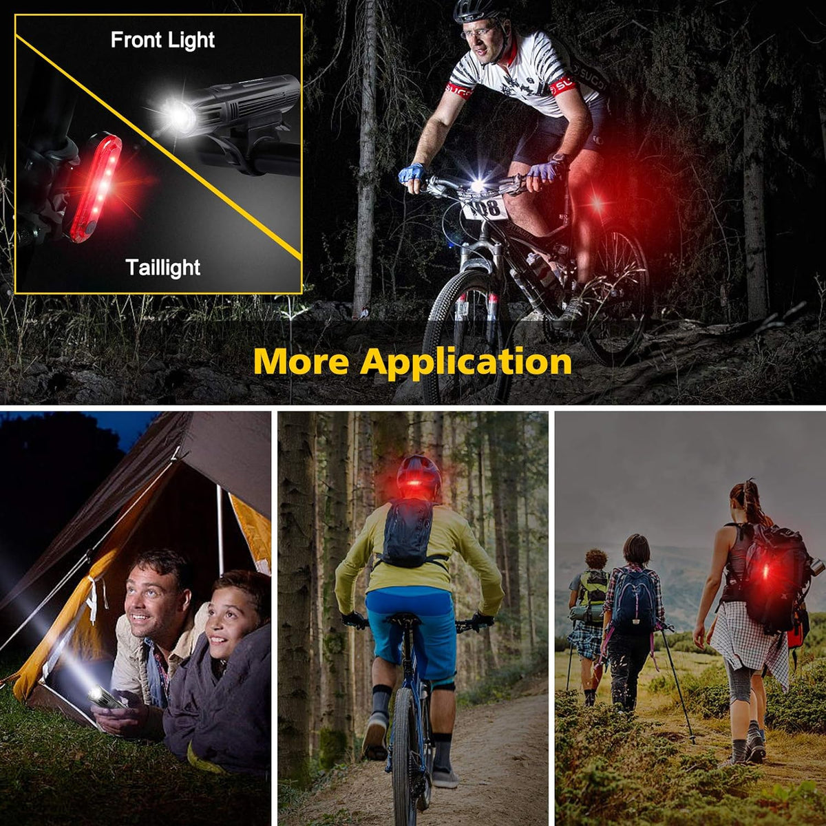 Defurhome Super Bright Bike Light Set, Powerful LED USB Rechargeable Front Headlight and Back Taillight, 2000mah Lithium Battery, Waterproof, 4 Lighting Modes Mountain Road Bicycle Lights