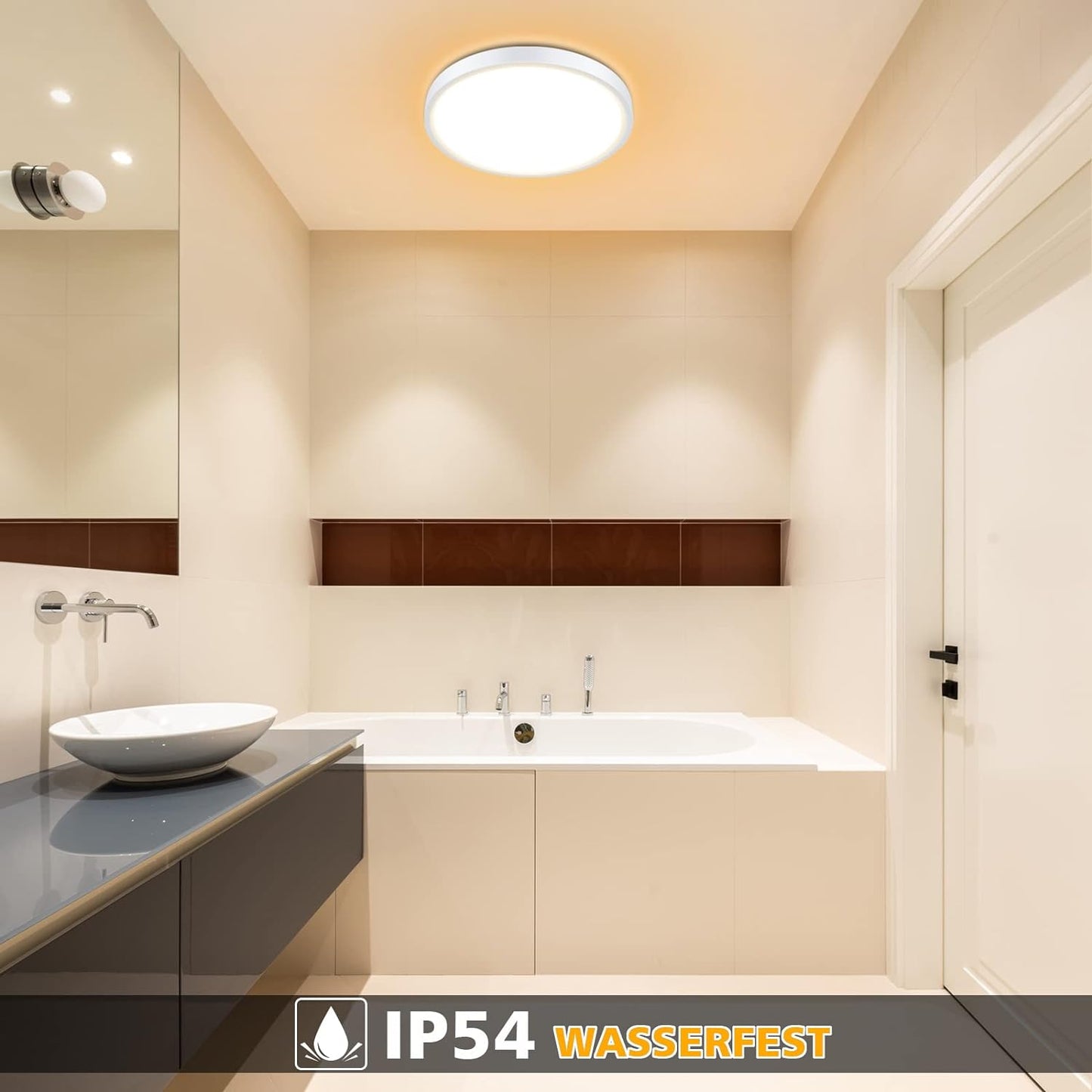 Defurhome LED Deckenleuchte Flach, Panel Rund 18W(Ersetzt 100W Glühbirne),1500LM,IP54 Wasserfest Badlampe,2,5cm Ultra Dünn,3000K Warmweiß,Ideal für Schlafzimmer, Küche,Esszimmer, Flur,Ø22cm(Weiß) [Energieklasse F]