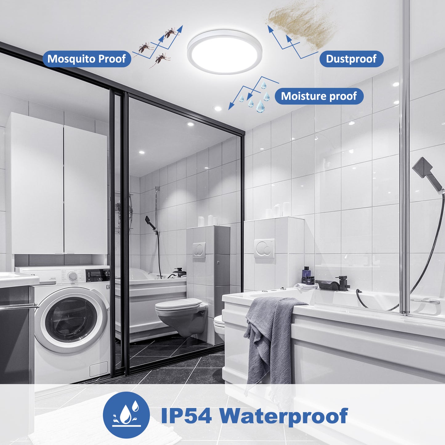 Defurhome Bathroom Ceiling Light,15W,5000K Daylight White Lighting Apparatus, Waterproof IP54 Lighting Installations,Dome,Modern,Flush Ceiling Light for Kitchen,Toilet,Porch,Bedroom,Ø18CM(White)