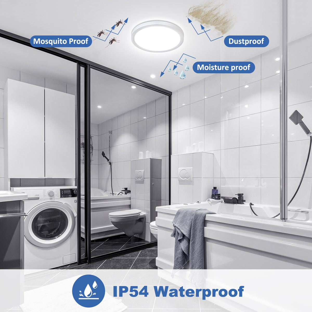 Defurhome Bathroom Ceiling Light,15W,5000K Daylight White Lighting Apparatus, Waterproof IP54 Lighting Installations,Dome,Modern,Flush Ceiling Light for Kitchen,Toilet,Porch,Bedroom,Ø18CM(White)