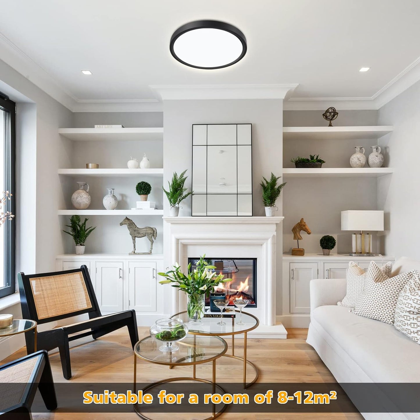 Defurhome LED Ceiling Light,18W 1500LM,100W Equivalent, 4000K Natural White,Waterproof IP54,Dome Modern Flush Ceiling Light for Bathroom,Kitchen,Office,Bulkhead,Bedroom,Utility Room, Ø22CM(Black) [Energy Class F]