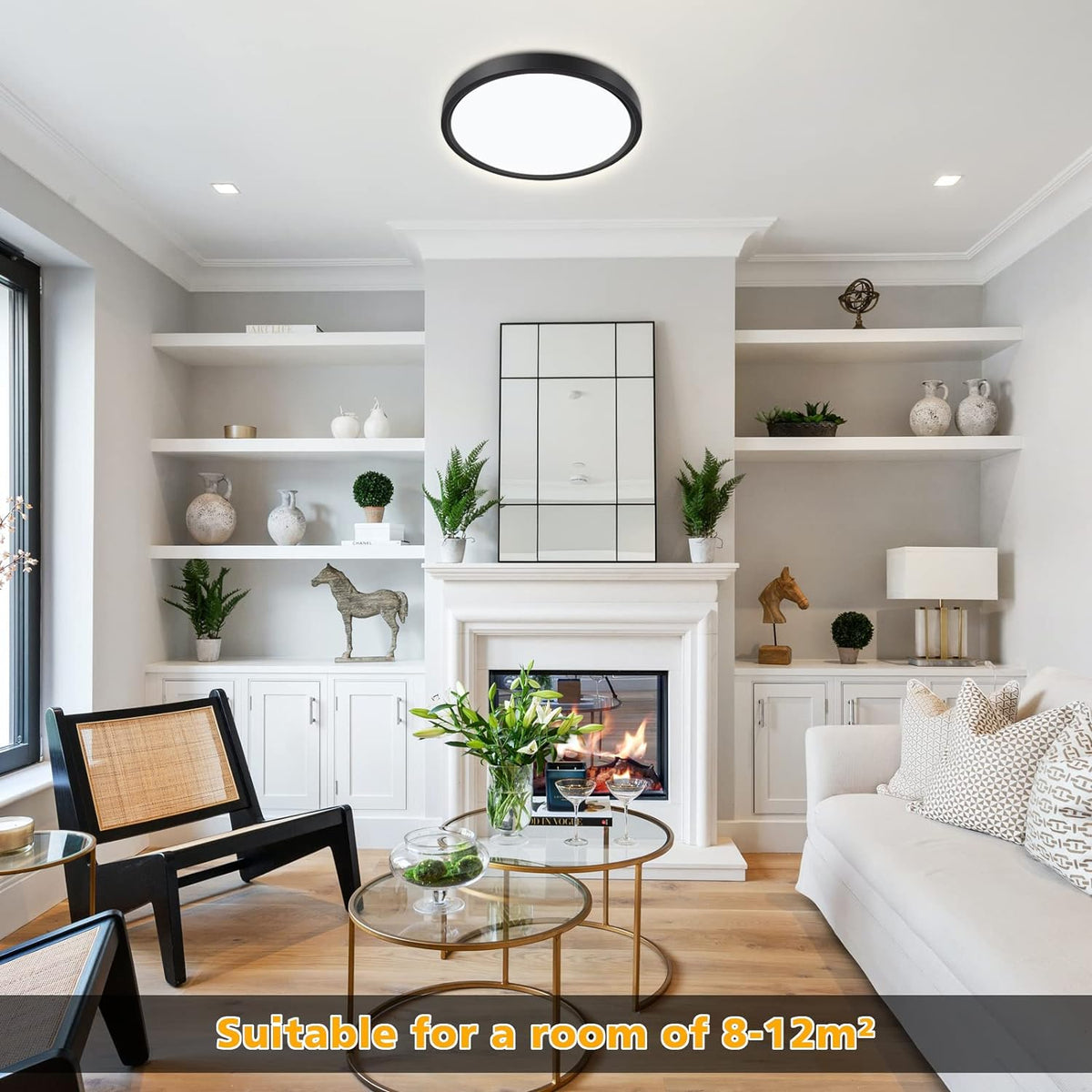 Defurhome LED Ceiling Light,18W 1500LM,100W Equivalent, 4000K Natural White,Waterproof IP54,Dome Modern Flush Ceiling Light for Bathroom,Kitchen,Office,Bulkhead,Bedroom,Utility Room, Ø22CM(Black) [Energy Class F]