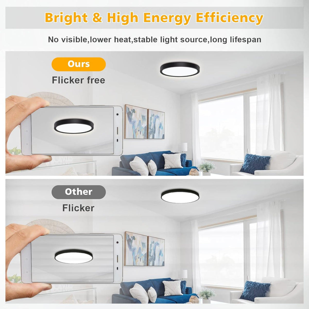 Defurhome LED Ceiling Light,18W 1500LM,100W Equivalent, 4000K Natural White,Waterproof IP54,Dome Modern Flush Ceiling Light for Bathroom,Kitchen,Office,Bulkhead,Bedroom,Utility Room, Ø22CM(Black) [Energy Class F]