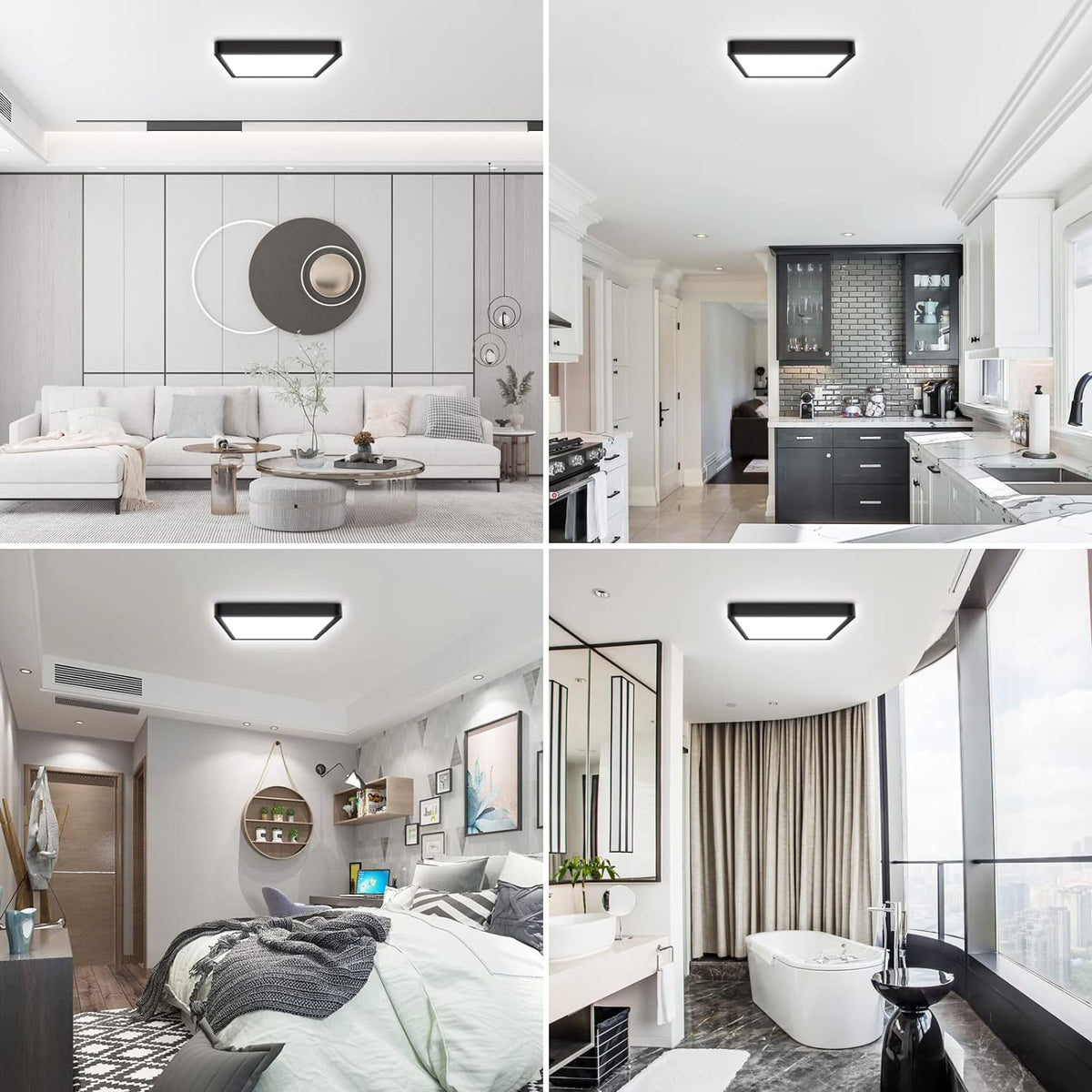 Defurhome LED Ceiling Light,18W 1500LM,100W Equivalent,5000K Daylight White,Waterproof IP54,Flush Mount, Square Modern Ceiling Light for Bathroom,Kitchen,Office,Hallway,Bedroom,22cm(Black) [Energy Class F]