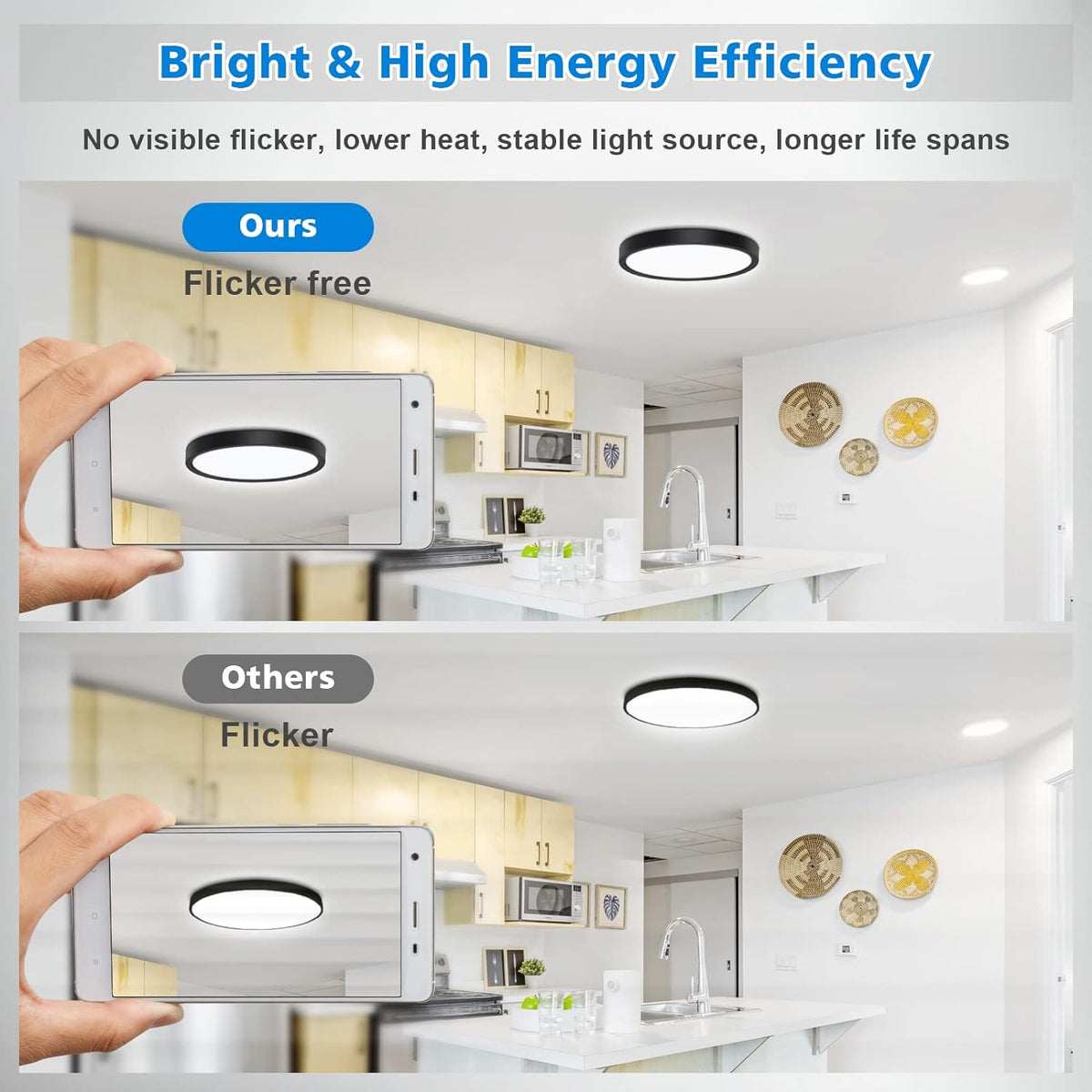Defurhome Bathroom Ceiling Light,18W 1500LM,100W Equivalent,5000K Daylight White,Waterproof IP54,Dome,Modern, Flush Ceiling Light for Kitchen,Bulkhead,Toilet,Porch,Bedroom,Utility Room,Ø22CM(Black) [Energy Class F]
