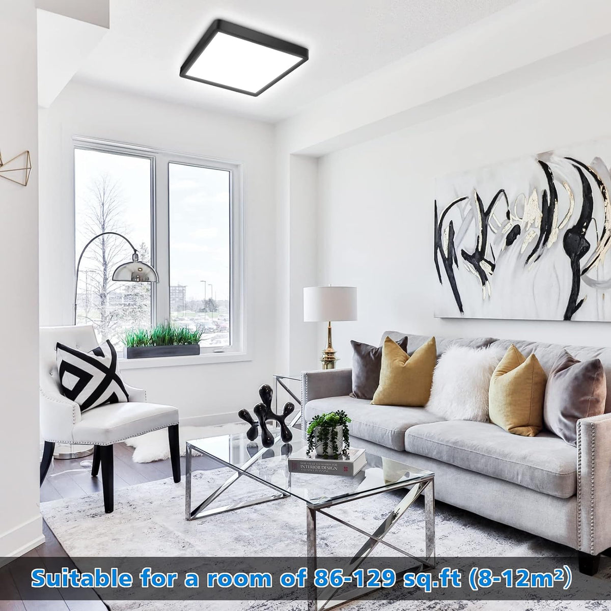 Defurhome LED Ceiling Light,18W 1500LM,100W Equivalent,5000K Daylight White,Waterproof IP54,Flush Mount, Square Modern Ceiling Light for Bathroom,Kitchen,Office,Hallway,Bedroom,22cm(Black) [Energy Class F]