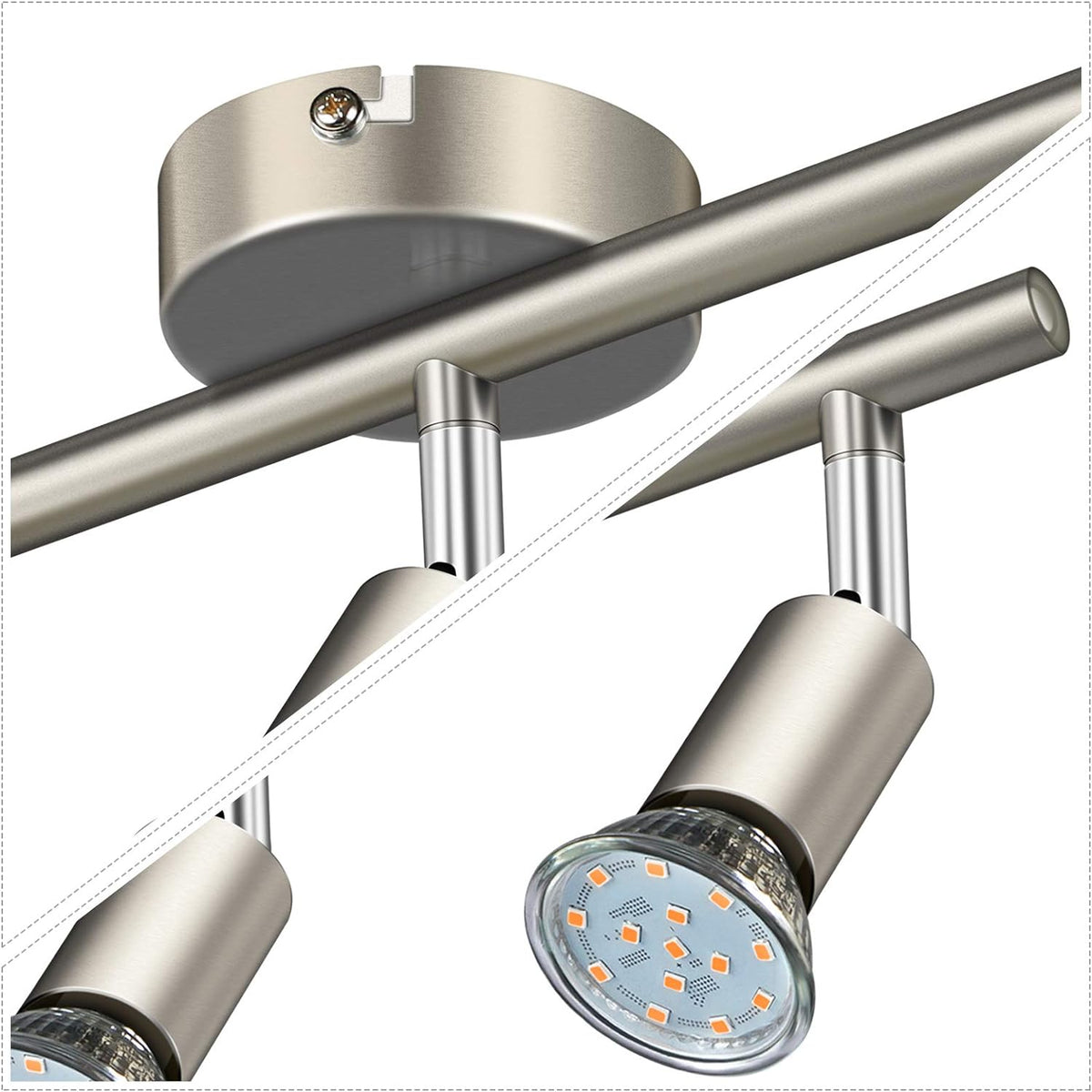 Defurhome LED Deckenleuchte Drehbar, 3 Flammig LED Strahler Deckenlampe Spot,Modern Deckenstrahler (Mattes Nickel), inkl. 3 x 4W GU10 LED Lampen (400LM, warmweiß) [Energieklasse E]