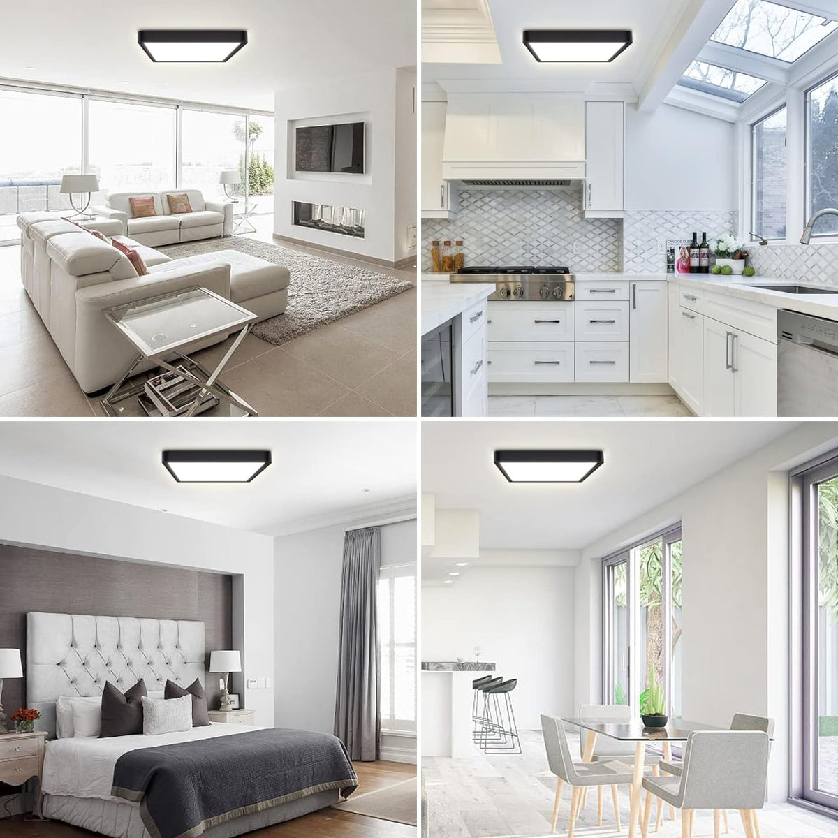 Defurhome LED Ceiling Light,18W 1500LM,100W Equivalent,Waterproof IP54,4000K Natural White, Modern Square Flush Mounted Lighting Fixture for Bathroom,Kitchen,Office,Hallway,Bedroom,22cm(Black) [Energy Class F]