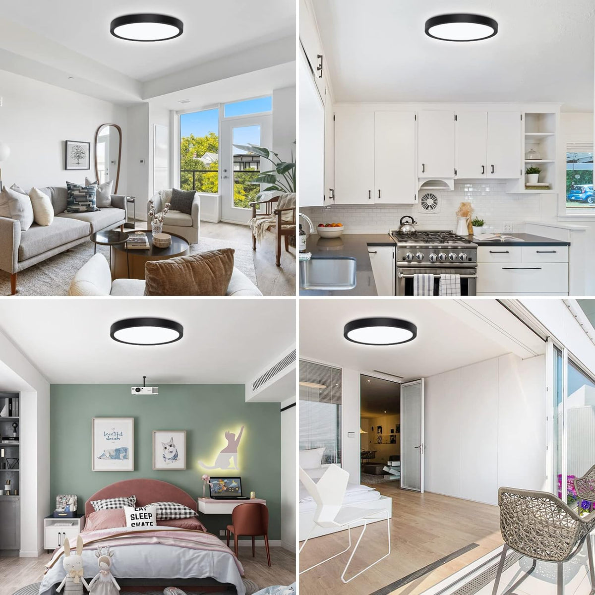 Defurhome Bathroom Ceiling Light,24W 2200LM,150W Equivalent, 5000K Daylight White,Waterproof IP54,Dome Modern Flush Ceiling Light for,Kitchen,Porch,Bulkhead,Bedroom,Utility Room, Ø30CM(Black) [Energy Class F]
